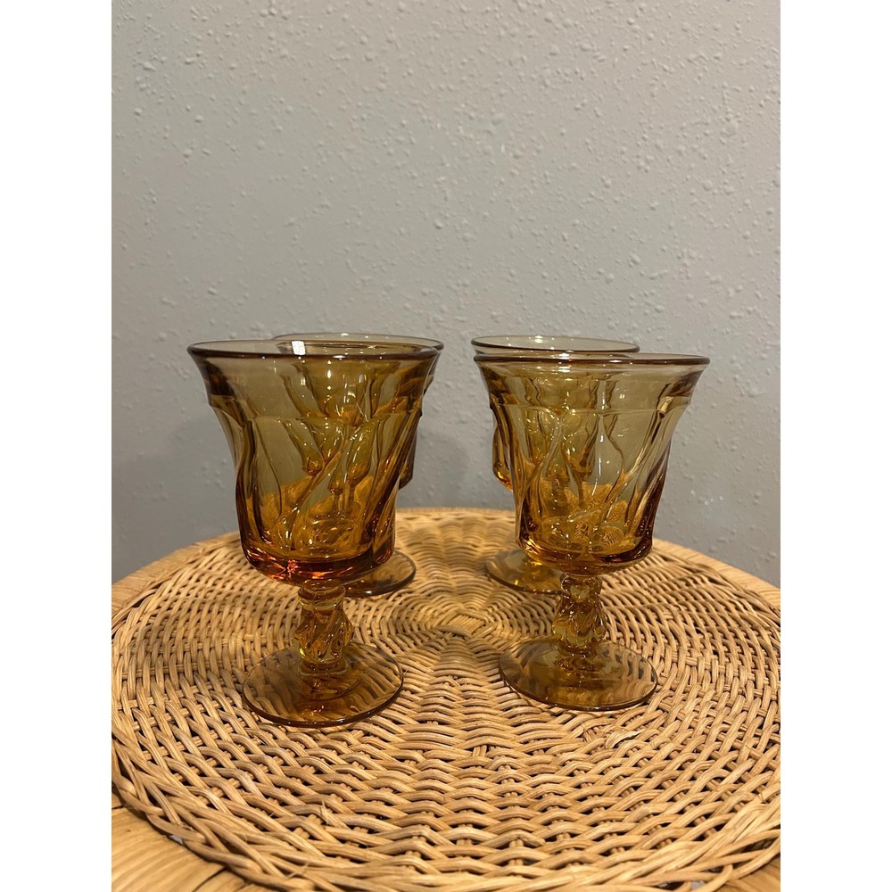 Vintage Fostoria Amber Glass Swirl Gobblets Set of 4